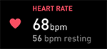 Heart rate widget, which shows the current heart rate and resting heart rate